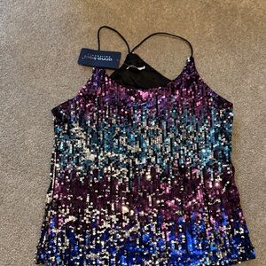Amanda Uprichard Purple Multi-Sequin Spaghetti-Strap Camisole
